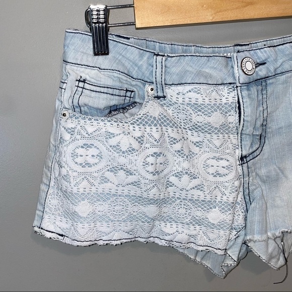Mossimo distressed denim shorts with crochet accent - Picture 2 of 6